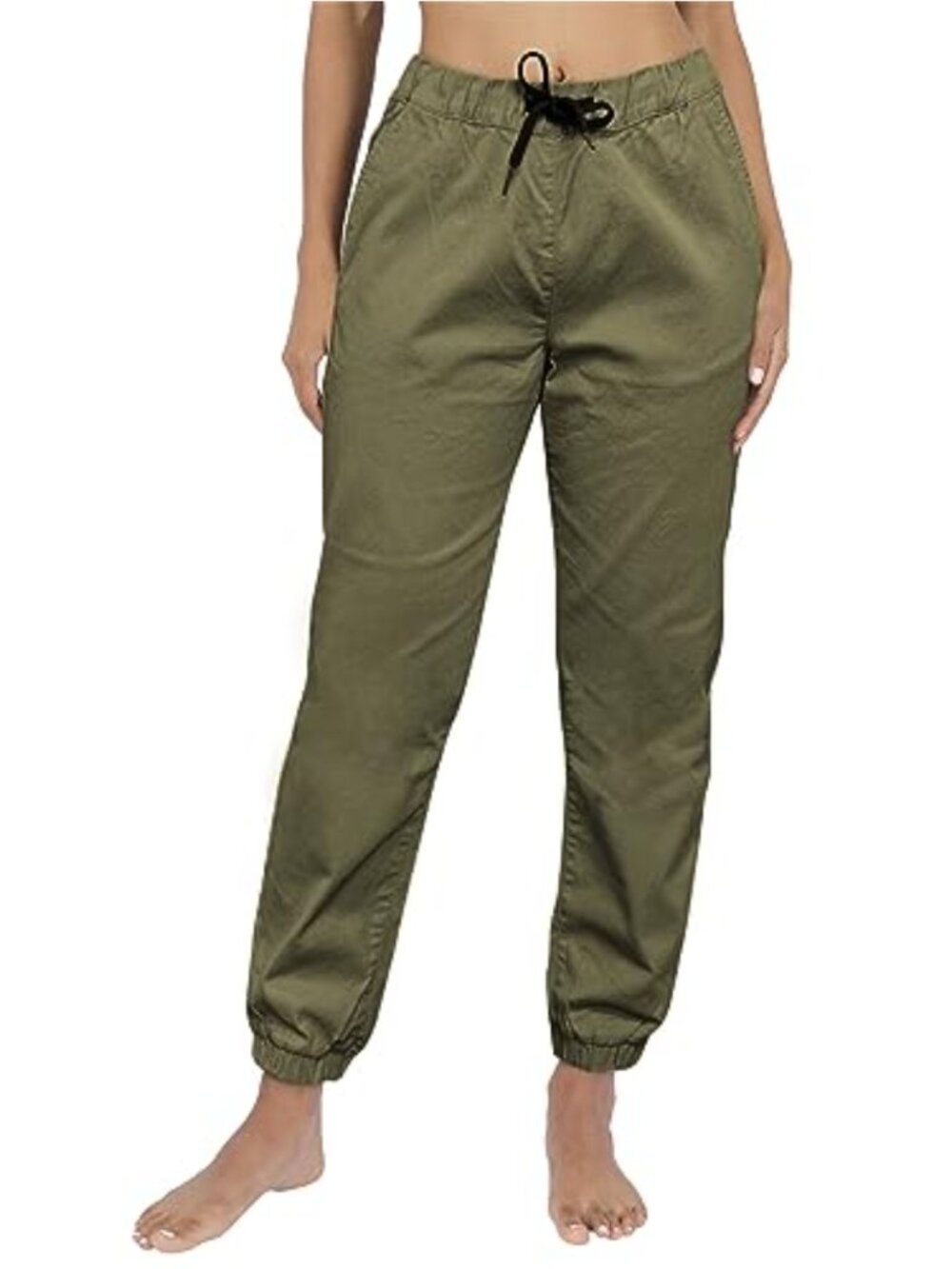 NATURAL COTTON SLIM TWILL JOGGER PANTS DRAWSTRING POCKETS